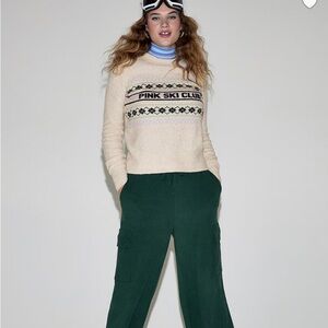 Cream 'PINK SKI CLUB' Fair Isle Pullover S
